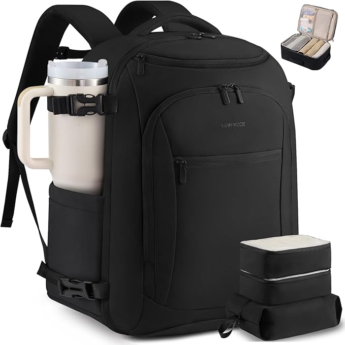 LOVEVOOK 40L Travel Backpack for Women & Men,Airline Approved Carry On Backpack with 3 Packing Cubes,TSA Waterproof Personal Item Bag,Weekender Overnight Essentials Backpacks fits 18" Laptop