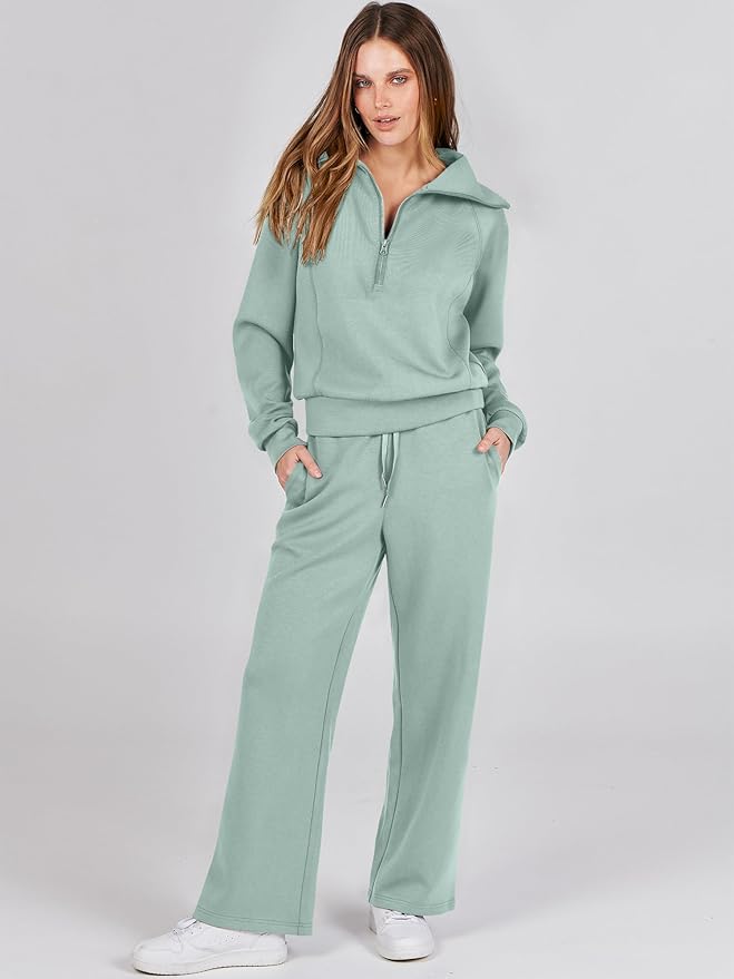 ANRABESS Women 2 Piece Outfits 2025 Fall Fashion Airport Wide Leg Pants Lounge Set Leisure Travel Vacation Clothes Sweatsuits