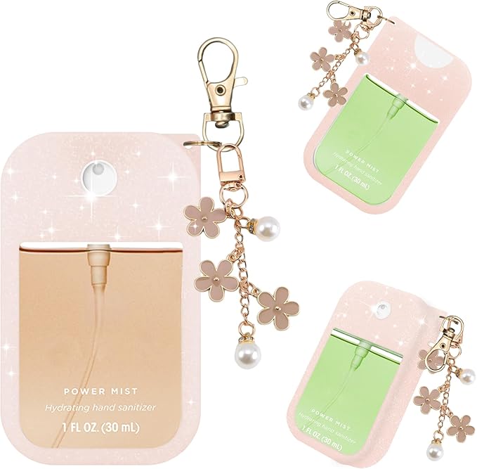 Silicone Case Compatible with Touchland Hand Sanitizer Spray Mist 1 oz with Flower keychain