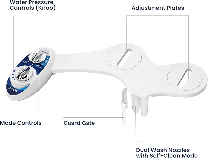LUXE Bidet NEO 185 - Dual Nozzle, Self-Cleaning, Non-Electric Bidet Attachment for Toilet Seat, Adjustable Water Pressure, Rear & Feminine Wash (Blue)