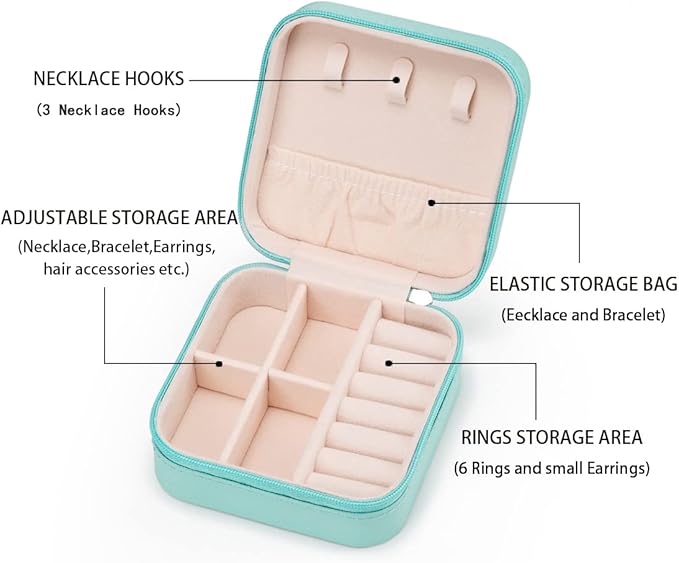 Mini Jewelry Travel Case,Small Jewelry Box,Traveling Jewelry Organizer,Portable Jewellery Storage Holder for Rings Earrings Necklace Bracelet Bangle for Girls Women(Blue - 1 pack)