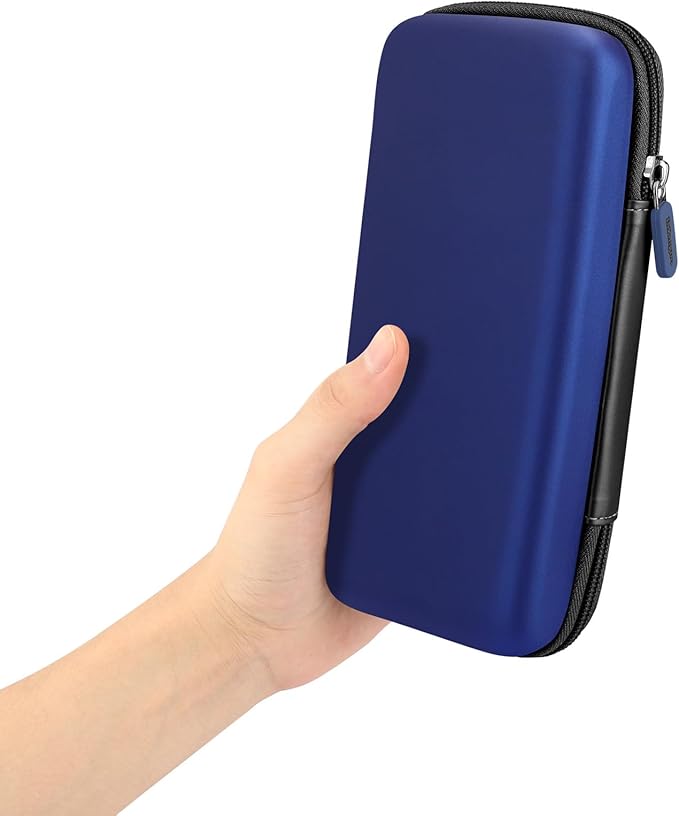 iMangoo Travel Essential Electronics Organizer Pouch Charger Case, Shockproof Dual Zipper Power Bank Cables Tech Accessories Purse, Men & Women Travel Must Have Storage Bag, 8.5x4.5x2 inch Dark Blue