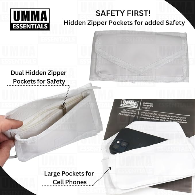 Premium Ahram Ihram Belt for Hajj & Umrah – Hidden Safety Zipper Pockets, Adjustable Waist (23”– 47”), Large Pockets for Cell phone and Sturdy Buckle with Lock Release