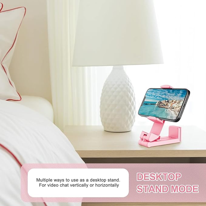Airplane Travel Essentials Phone Holder, Universal Handsfree Phone Mount for Flying with 360 Degree Rotation, Accessory for Airplane, Travel Must Haves Phone Stand for Desk (Pink)