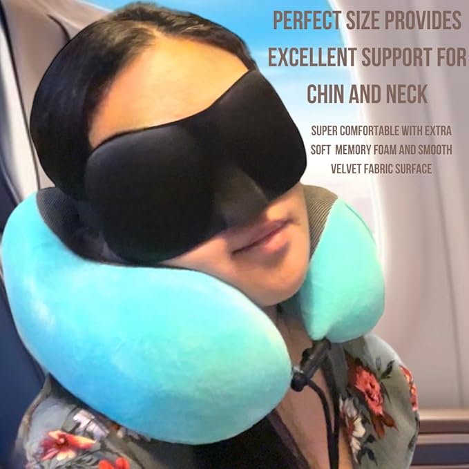 Travel Pillows for Airplane - Neck Pillow Airplane and Car Use - Soft Comfortable Memory Foam Travel Neck Pillow - Travel Essentials for Women and Men (Navy Blue)