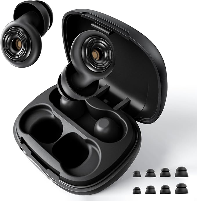 Ear Plugs for Sleeping 45dB Reusable Noise Cancelling Ear Plugs with 8 Eartips and Travel Case for Concerts, Snoring, Travel, Study Sleeping earplugs(Black)