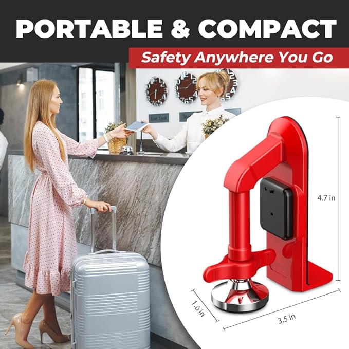 Portable Alarm Door Stopper - Strong Security Anti Theft Smart Lock for Travel Safety - Front Door Jammer Device for Apartment Hotel Home - No Drill Bottom Door Floor Blocker Brace with Siren