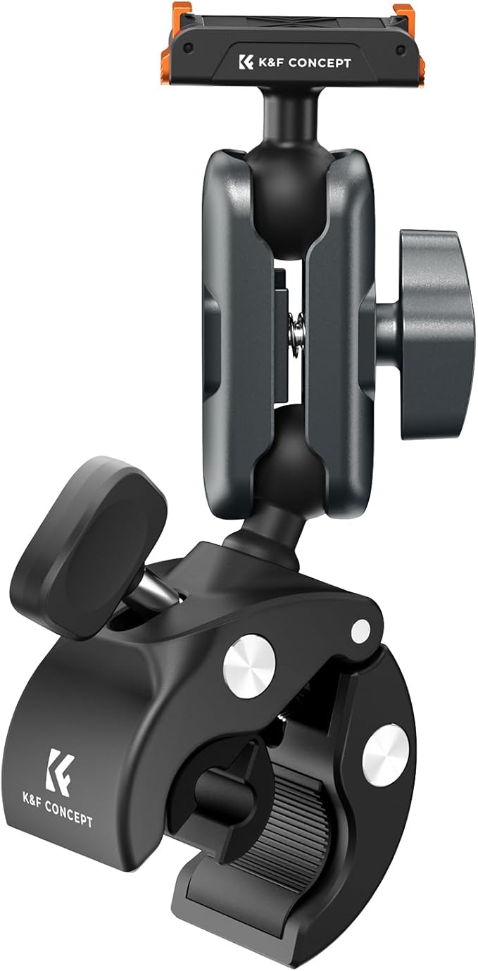 K&F CONCEPT Super Clamp Camera Mount with 360° Dual Ball Head, Bike/Motorcycle Handlebar Tube Mount Quick Release Compatible with Action 5 Pro/4/3