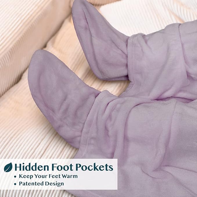 PAVILIA Fleece Blanket with Sleeves, Foot Pockets for Women Men Adults, Plush Wearable Blanket Throw Wrap, Warm Snuggle Blanket Robe, Cozy Gift Ideas for Wife Mom, Light Purple
