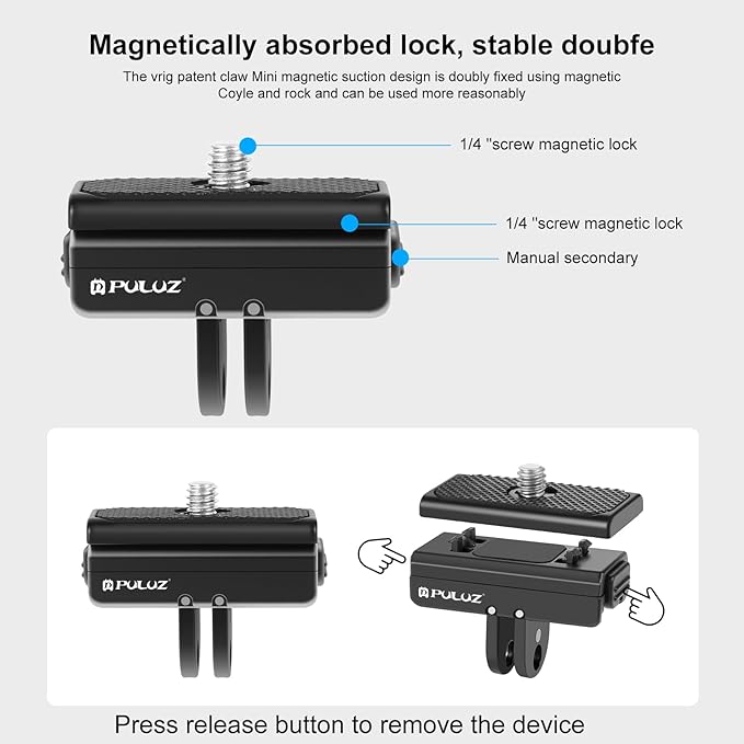 PULUZ Magnetic Quick Release Mount for Insta360 X4 Air/X4/Ace Pro/Ace Action Camera Aluminium Alloy Quick Release Base with 1/4-inch Screws for Insta360 Ace Pro Accessories