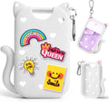 Juome Silicone Case for Touchland Hand Sanitizer Spray with Keychain & Charms, Cat Protective Holder Compatible with Touchland Power Mist & Glow Mist 1 FL Oz/30ML,Travel Cover Sleeve Accessory (White)