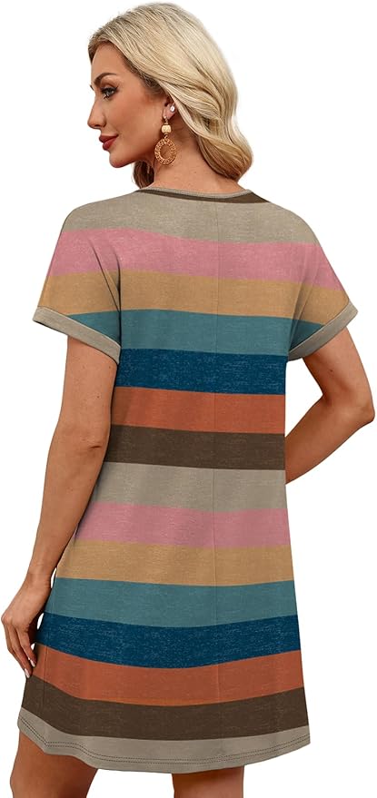 WIHOLL Summer Dresses for Women with Sleeves Midi Dress Button Down Beach Vacation Casual Dresses Fashion Clothing