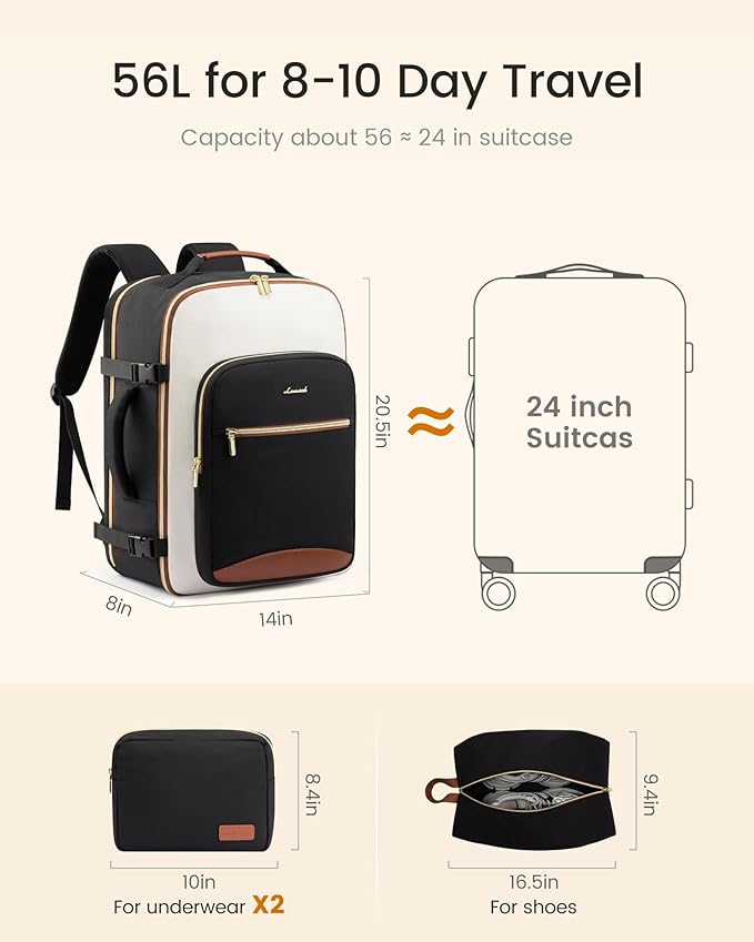 LOVEVOOK 56L Travel Backpack for Women & Men, Airline Approved Carry On Luggage with 3 Packing Cubes, TSA Overnight Bags, Waterproof Personal Item Bag, Weekender Essentials Backpacks fits 17" Laptop