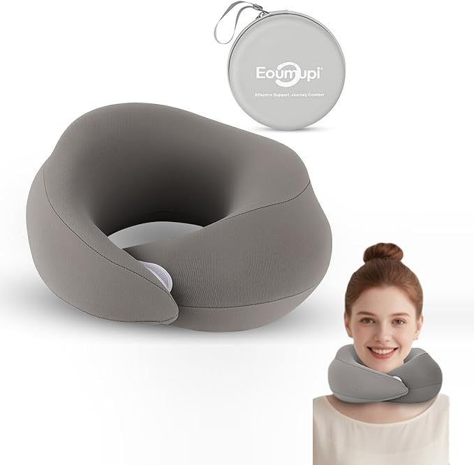 Travel Neck Pillow Airplane,Memory Foam Neck Support Pillow for Traveling,Long Flight Must Haves Neck Brace for Sleeping (Gray)