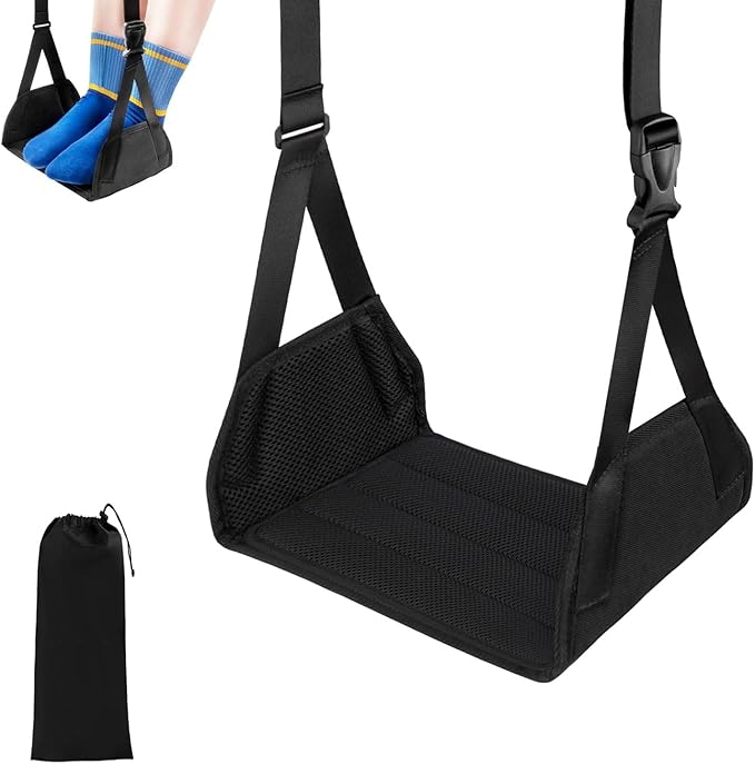Airplane Foot Rest Hammock, Adjustable Travel Footrest with Storage Bag, Portable Under Desk Leg Support, Adjustable Leg Support for Long Flights