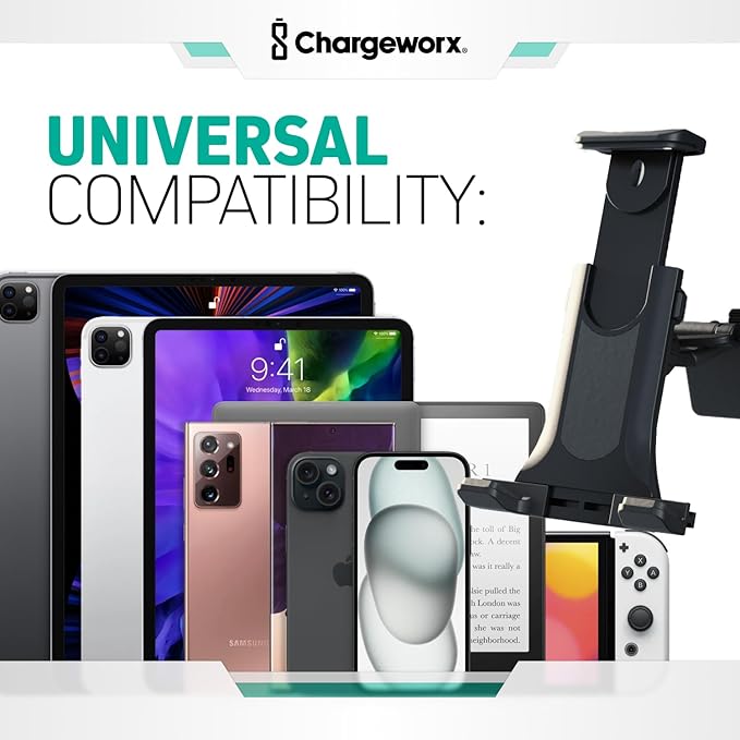 CHARGEWORX Airplane Tablet Holder for Tray Table, Universal Phone & Tablet Mount with 360° Rotation, Foldable Travel Phone Holder for Airplane, Train & Car, Compatible with iPad, Kindle & Smartphones