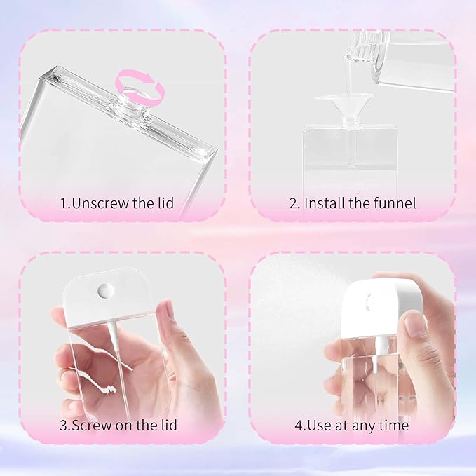 Refillable Hand Sanitizer Spray Bottle - 1oz / 50ml Leakproof Empty Spray Bottle with Silicone Case, Funnel & Clip,Portable Mini Travel Sanitizer Holder for Purse, Pocket, Gym Bag