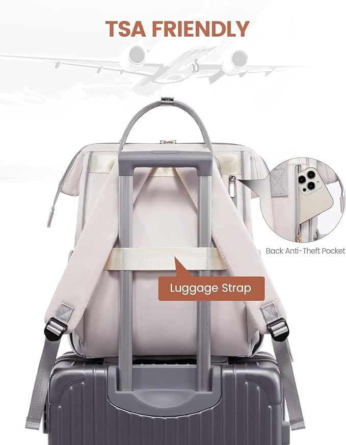 LOVEOVOOK 17.3 Inch Laptop Backpack for Women, Large Capacity Travel Backpack with USB Charging Port, Waterproof Work Backpack for Business, College, Nursing & Airline Travel,Light Gray