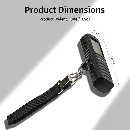 INFOOD Battery-Free Digital Luggage Scale, Suitcase Scale for Travel, Portable Luggage Weight Scale with Hook & LCD Display for Luggages, Packages & Bags, 110lb/50kg Handheld Scale, Black