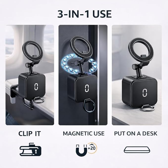 Mizi 3-in-1 Magnetic Phone Holder [20x N52] Strong Magnets, Portable Mount for Golf Carts, Garage, Gym, Travel, Kitchen, Office, Outdoor, Car - Black