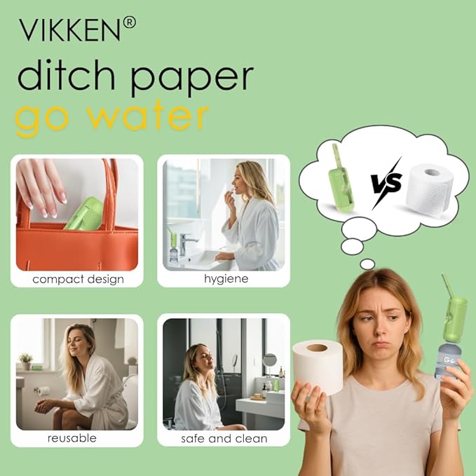 VIKKEN® Portable Travel Bidet USB-Type C Rechargeable Electric Mobile Handheld Ultra Strong Water Spray Personal Hygiene Self Care for Women & Men, iGo-X 250ml Green
