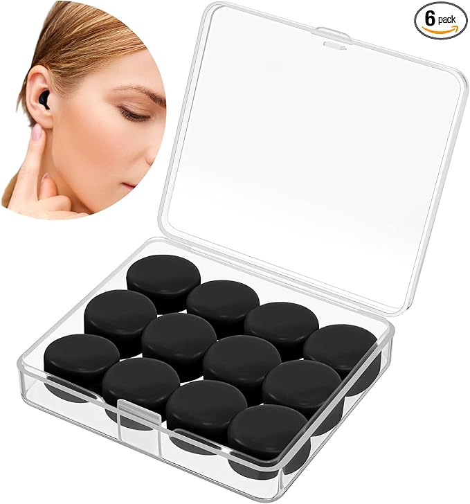 TrelaCo 12 Pack Soft Ear Plugs for Sleeping, Reusable Moldable Silicone Earplugs Noise Cancelling Reduction for Concerts, Swimming, Shooting, Snoring, Airplane, Musicians, Motorcycle (Black)