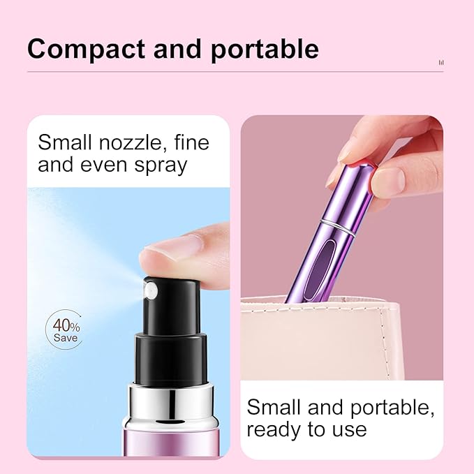 Portable Mini Perfume Atomizer Bottle, Atomizer Perfume Spray, Scent Pump Case, Refillable Travel (5ml, 5 Pack) (Purple, Gold, Green, Red, Black)