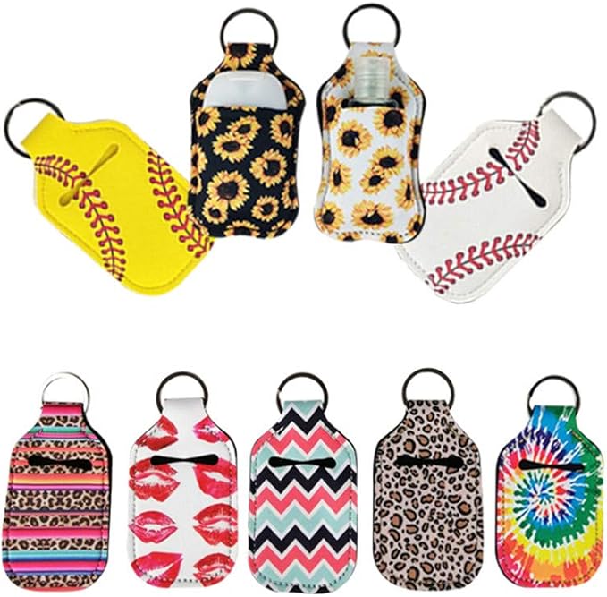 4 Piece Hand Sanitizer Bottle Holder Keyring Neoprene Keychain for 30ML Gym Shampoo Lotion Soap Perfume and Liquids Travel Containers,Tie-dye