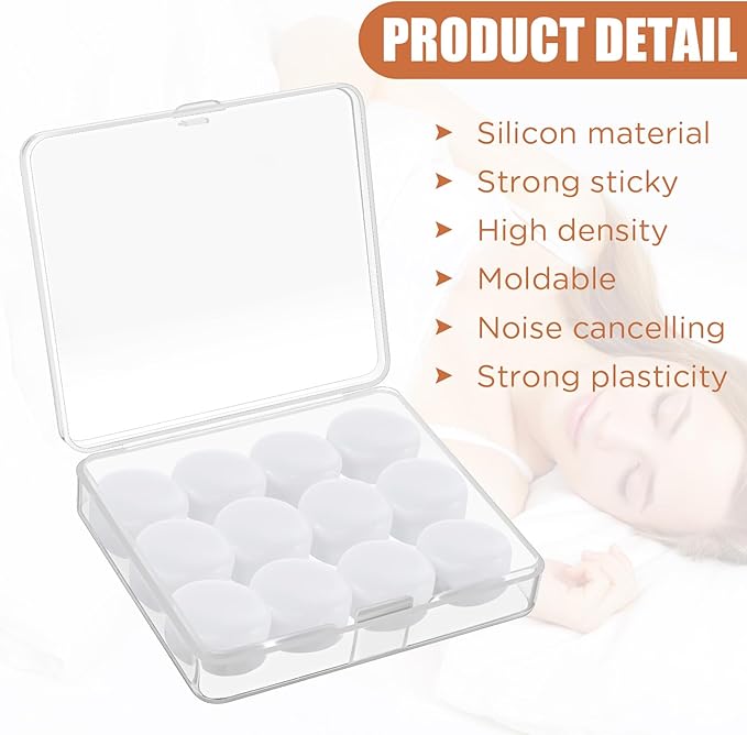 TrelaCo 12 Pack Soft Ear Plugs for Sleeping, Reusable Moldable Silicone Earplugs Noise Cancelling Reduction for Concerts, Swimming, Shooting, Snoring, Airplane, Musicians, Motorcycle (White)