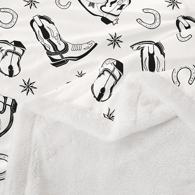 Western Cowboy Kids Throw Blanket,Horseshoe Cowboy Boots Vintage Bed Blanket for Girls Boys Adults,Western Texas Star Tribal Fleece Blanket,Simple Chic Fuzzy Blanket,Baby Size (30 x 39 Inches)