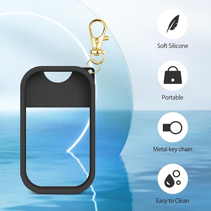 Silicone Case Compatible with Touchland Hand Sanitizer Spray, Protective Case with Keychain for Power Mist and Glow Mist 1 fl oz, Hand Sanitizer Spray Accessory (Black, 1 Pack)