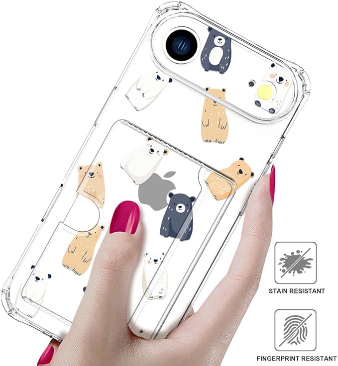 Compatible with iPhone 17 Air Case Card Holder for Women Cute Design,Wallet Phone Cases Transparent Cool Kawaii Protective (Clear Lovely Bears Funny)