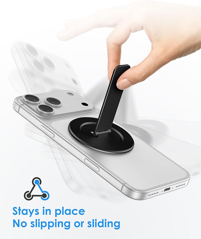 Magtame Magnetic Phone Stand for Magsafe, Ultra-Slim Snap-on Phone Holder Kickstand,180° Adjustable Angle Damping Design Cellphone Grip, Black