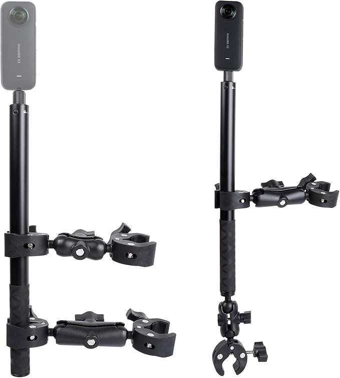 Motorcycle Mount kit for Insta360 One X5 X4 X3 X2 RS DJI OSMO 360 GoPro MAX 2- Double Clamps Handlebar Holder with 155cm Selfie Stick for Motorcycle and Bicycle Riding Records
