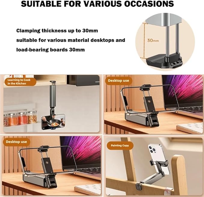 ARFUKA Airplane Phone Holder Adjustable Travel Essentials Phone Holder Mount Desktop Aluminum Handsfree Phone Stand with 360 Rotation for Flying Home Office