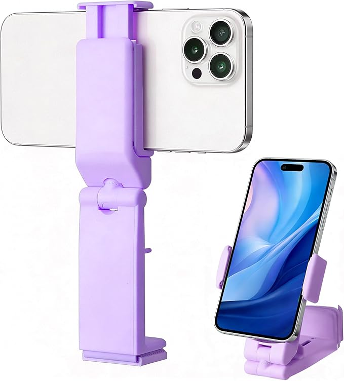 Airplane Phone Holder, Foldable Phone Holder for Airplane Seat Back Luggage Pole Desk 360° Rotation for Multi-Directional Viewing, Travel Essentials Holds Cell Phones (Purple 1pcs)