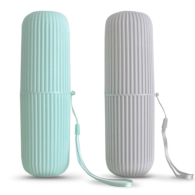 Sunenlyst 2Pcs Travel Toothbrush Holder, Portable Toothbrush Case for Traveling, Camping, Business Trip and School, Multifuction Plastic Toothbrushes Toothpaste Set with Two Colors（Length：7.7"
