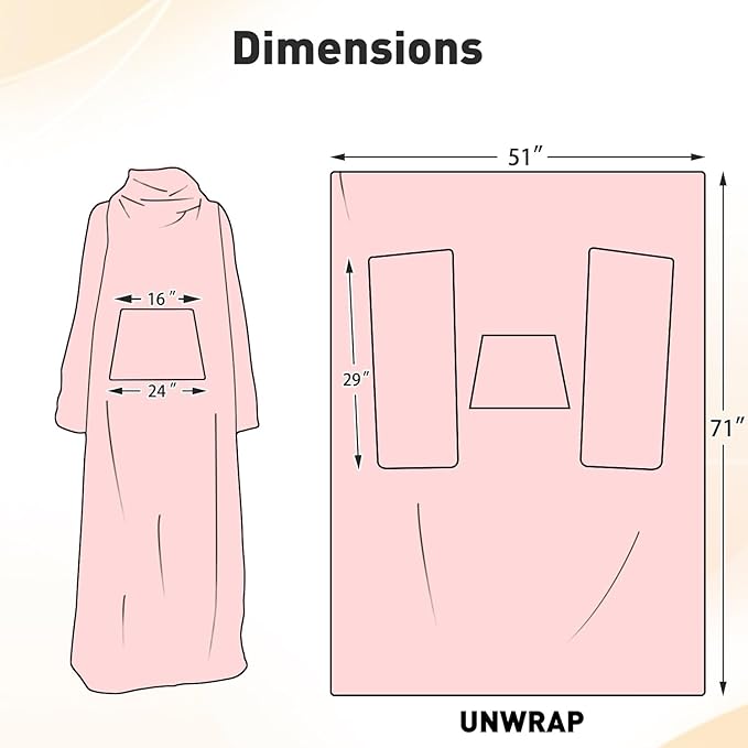 Catalonia Packable Travel Wearable Blanket Pillow with Sleeves for Adults, 2 in 1 Wearable Blanket with Pockets