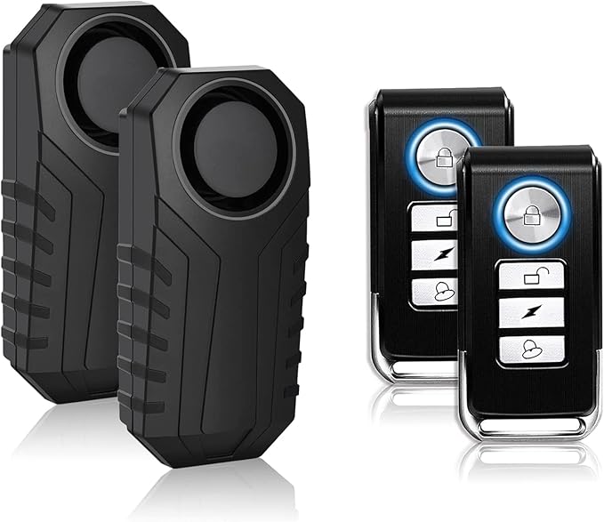 113dB Bike Alarm, Wireless Vibration Motion Sensor Waterproof Motorcycle Alarm with Remote, Anti-Theft Vibration Bicycle Alarm Waterproof Vehicle Security Alarm System, 2 Pack