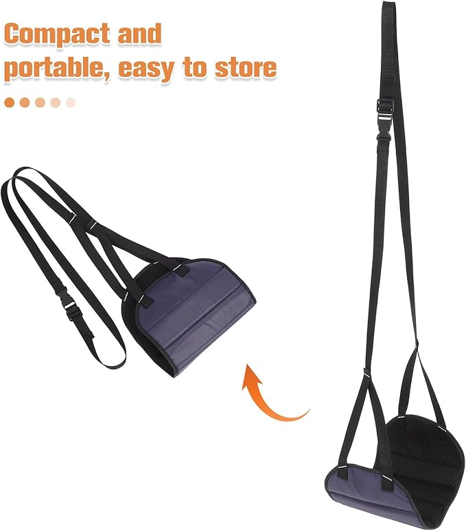 Kichvoe Travel Footrest Hammock for Long Flights, Adjustable Airplane Footrest Sling with Dark Blue Breathable Mesh, Portable Leg Rest for Office and Airplane Use