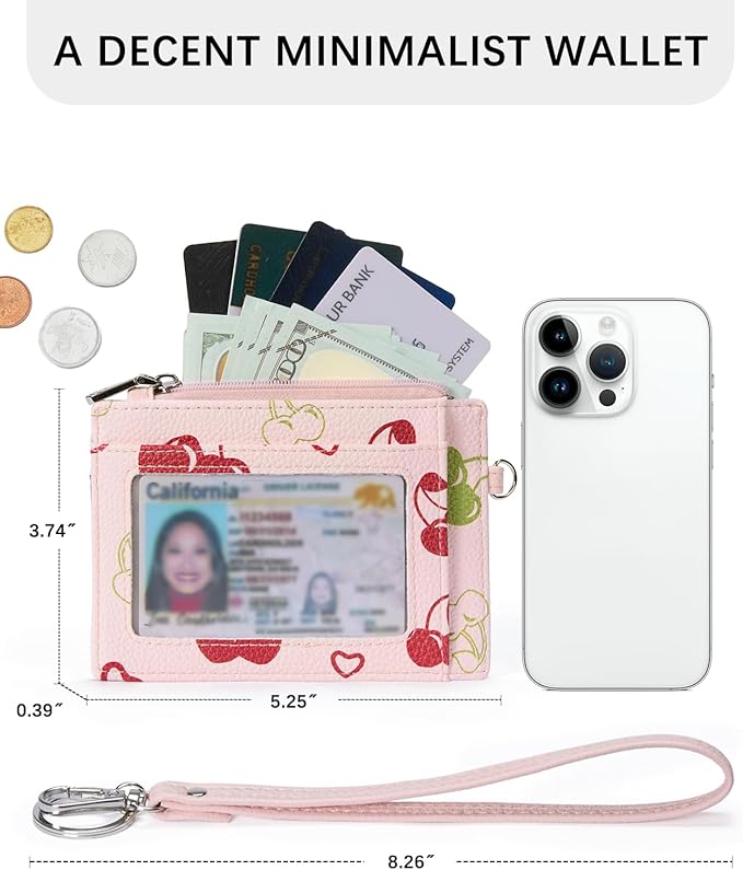 BOSTANTEN Small Wallet For Women RFID Leather Credit Card Holder Slim Wristlet Keychain Wallet With Zipper Pocket, Cherry