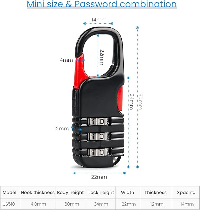 Mini Padlock, BARRYSAIL 3 Pcs Small Locks Set with 3 Digits Combination for Kids Diary Backpack Zipper (Black+Blue+Pink)