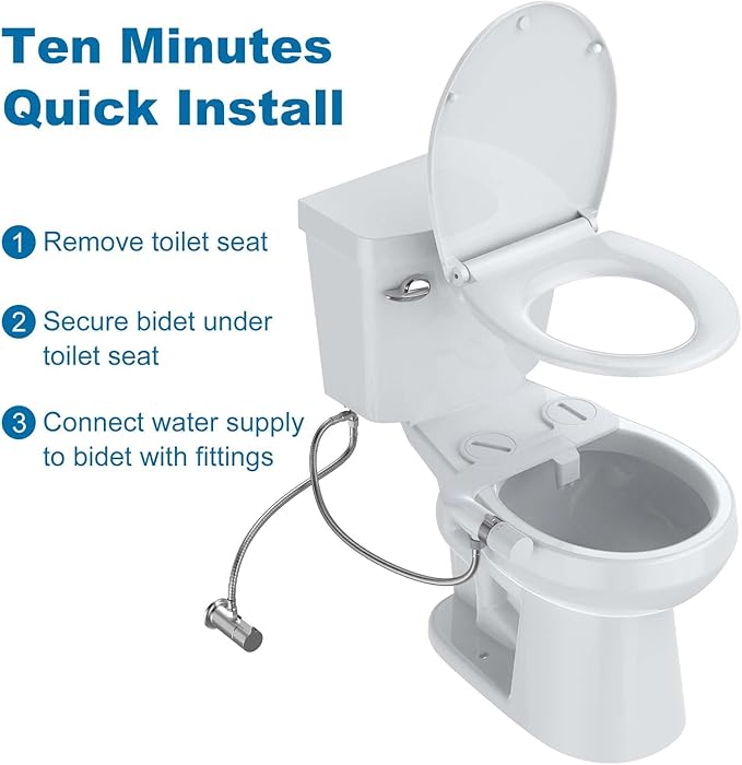 Toilet Bidet Attachment, Non-Electric Dual Nozzle (Feminine/Bidet Wash), Self-Cleaning Fresh Cold Water Sprayer Bidets for Toilets with Adjustable Water Pressure (Rotary Toggle, Chrome)
