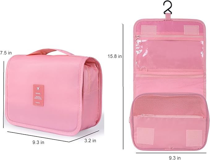 Hanging Travel Toiletry Bag for Women, Hanging Toiletry Bag with Multi-Pockets, Toiletry Bag for Traveling Easy Clean, Travel Organizer Pink