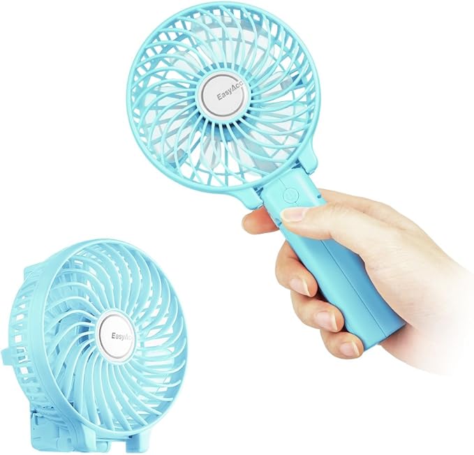 EasyAcc Mini Handheld Fan, USB Desk Fan Small Personal Portable Stroller Table Fan with Rechargeable Battery Operated Cooling Folding Electric Fan 3-10H Working Hours for Travel Office Outdoor