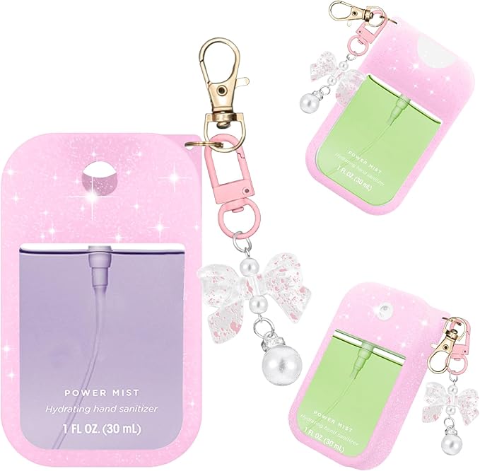 Silicone Case Compatible with Touchland Hand Sanitizer Spray Mist 1 oz with Bow Keychain