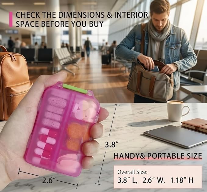 Pill Organizer with Medicine Labels Travel Daily Pill Container Mini Medication Organizer Storage Pill Organizer Travel Essentials Pill Case 7 Day (Purple& 161 Lables)