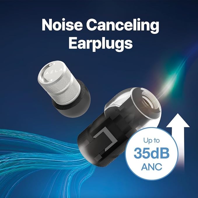 AZLA POM1000 II – Noise Cancelling Ear Plugs for Sleeping, Airplane Travel, Motorcycles, Shooting, Concerts – 35dB Hearing Protection, Adjustable Vent, Metal Case, 6 Ear Tips (Green)