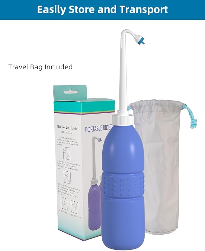 Hibbent 2 Pack 620ml Portable Bidet Sprayer for Women or Men, Handheld Travel Bidet for Personal Hygiene, Jet Spray Bottle for Toilet & Bathroom, Peri Bottle for Postpartum Care, Travel Bag, Purple