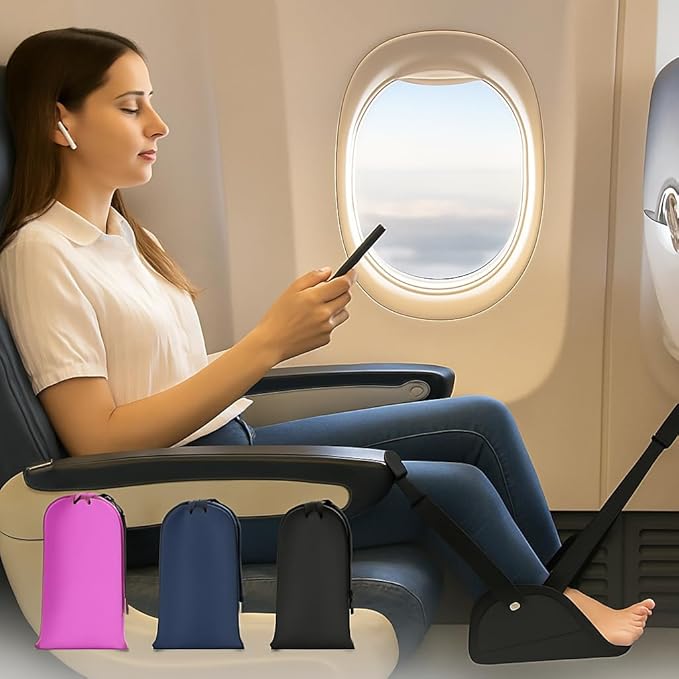 Premium Airplane Foot Hammock for Plane Travel - Ergonomic Foot Rest for Air Travel - Adjustable Leg Rest - Ideal for Long Flight - Comfortable Leg Hammock - Travel Essentials for Airplane Comfort